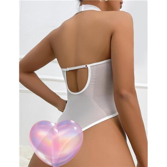 Women Teddy Lingerie Sexy Mesh Bodysuit White - Picture 5 of 5